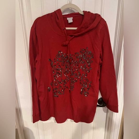 Cute 💕💘 Chico’s beaded red hoodie top large / size 3 - Picture 3 of 5